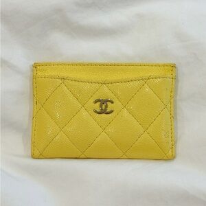 CHANEL Yellow Caviar Card Holder